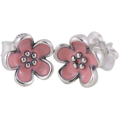 S925 Sterling Zilver Stud Oorbellen Dames Eenvoudig Fris Roze Bloem Druppel Lijm Kers Bloesem Oorbellen Vrouwelijk Ins gray