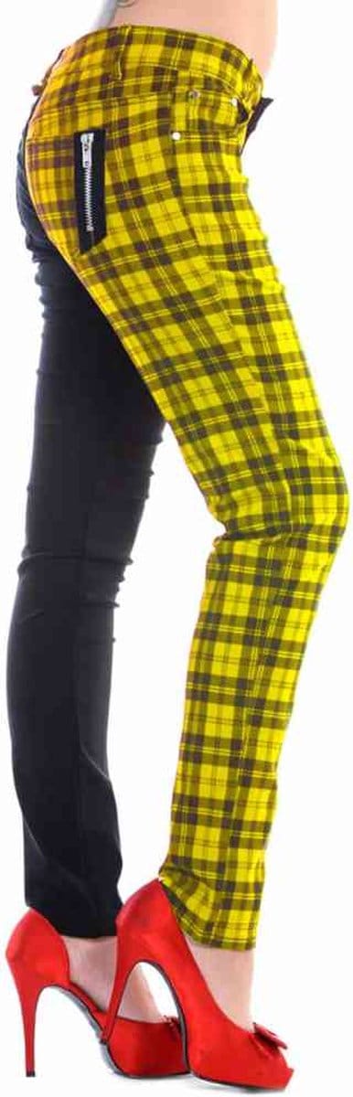 Banned - Half Black Half Check Skinny fit broek - S - Zwart/Geel