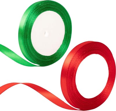 Kerstlint in Rood en Groen van 10mm voor Cadeauverpakking - 22m Dun Satijnen Lint voor Kerstdecoratie, Cadeautjes, en Creatieve Projecten