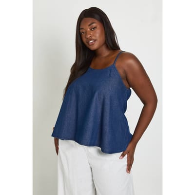boohoo Dames Plus Chambray Swing Hemdje | Indigo | Maat: 44