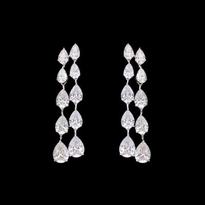 Victoria Valenza 925 Sterling Zilveren Dubbele Oorbellen met Zirkonia Stenen - Oorhangers - 925 sterling zilver - Zilverkleurig - Zirkonia