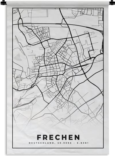 Wandkleed - Wanddoek - Plattegrond - Kaart - Frechen - Stadskaart - 120x180 cm - Wandtapijt