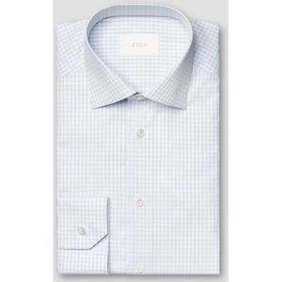 Eton Overhemd Duo Stripe Check Pattern Luxury Organic Supima 120 Piqué Licht Blauw / male