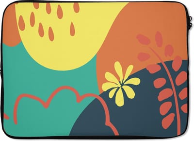 Laptophoes 13 inch - Zomer - Vlekken - Bladeren - Laptop sleeve - Binnenmaat 32x22,5 cm - Zwarte achterkant