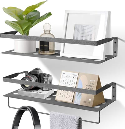 Uten Wandplank - Muurplank - Planchet - Wandrekje - Wandplankje - Wandrek - Zwevend - Industrieel - Metaal - Grijs coating met Zilverkleurige adertjes - 2 Planken - L 40 (4 Kleuren)