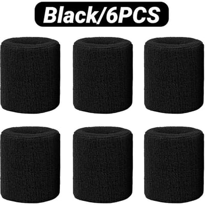 6 Pièces Bandeau de Sport Absorbant la Sueur Protection de Poignet Évacuant l'Humidité Idéal Pour Tennis Basketball Course Bandeaux Absorbants black