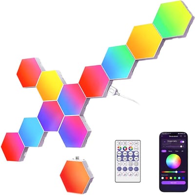 Intelligente Gaming-Decoratielamp - Hexagon LED-Licht - 12 Stuks - RGB Wandlamp met Muzieksynchronisatie en App Bediening - voor Gaming Setup - App & Afstandsbediening