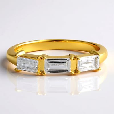 Cavill - Elegant Vergulde 925 Zilveren Ring met 1,207 ct Cambodjaanse Baguette Zirkonen - Tijdloze Zilveren Ring Dames - Ring met Prong Zetting