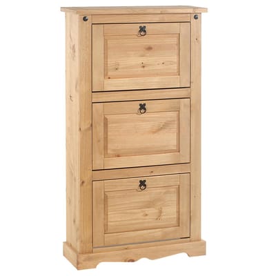 Mexicaanse schoenenkast TEQUILA van massief hout met 3 kleppen - naturel