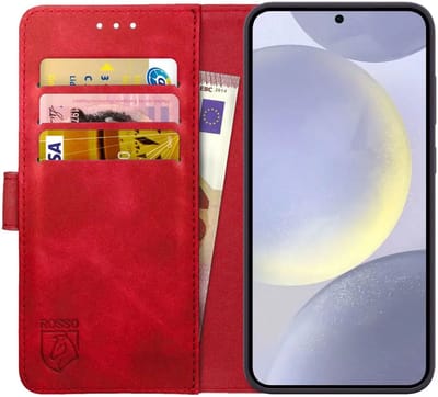 Rosso Element Book Case Wallet Hoesje Geschikt voor Samsung Galaxy S24 Plus | Portemonnee | 3 Pasjes | Magneetsluiting | Stand Functie | Rood