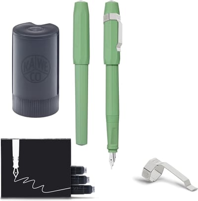 Kaweco - Vulpen met Clip - Jungle Green - Lichtgroen - Fine - Zwarte Twister - Doosje vullingen