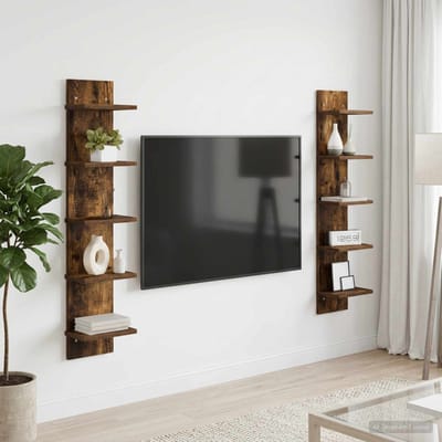 vidaXL - Wandplank - 2 - st - Gerookt - eiken - 22 - x - 15 - x - 100 - cm - Bewerkt - hout