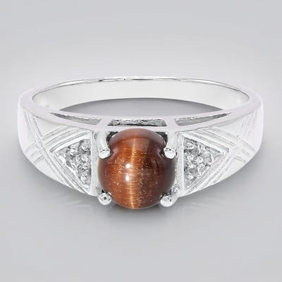 Cavill - Zilveren ring - 925 Sterling zilver - 0,79 ct rode tijgeroog met 0,031 ct witte topaas accenten - Geometrisch design dames ring maat 17