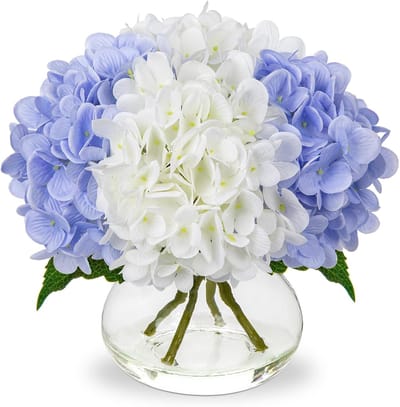 Daity 4-delig - boeket kunstmatige hortensia's - groen zijden kunstbloemen - perfect voor gebruik in de badkamer - op tafel - op een plank of als woondecoratie (vaas niet inbegrepen)