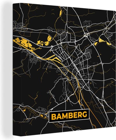 Canvas Schilderij Bamberg - Stadskaart - Plattegrond - Kaart - Goud - Duitsland - 20x20 cm - Wanddecoratie