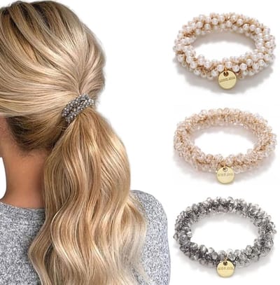ZEYNOMAX- Haarelastiekjes 3 Stuks - Zacht/Dik/Elastisch - Haaraccessoires Dames - Haarspelden Meisjes - Kunstmatige Parels - Elegant en Duurzaam - Haarband