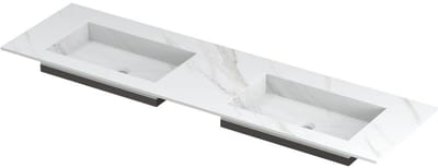 INK Post Wastafel Keramische Slab Envelop Bak Dubbel Zonder Kraangaten - 1600x450x10 mm - Calacatta Mat