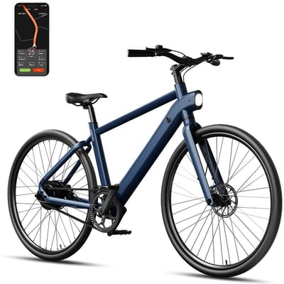 Freedare JB1018 Elektrische Stadsfiets voor Mannen, Koolstof Riemaandrijving & Hydraulische Schijfremmen blauw