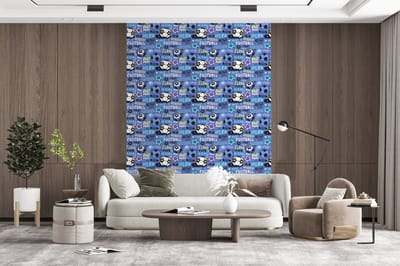 Behang - Fotobehang Patronen - Voetbal - Blauw - Jongens - Kinderen - Kids - Jongetje - Breedte 165 cm x hoogte 220 cm