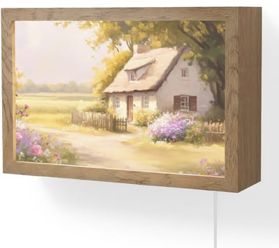 Wandlamp 30x20 cm - Oplaadbaar - Huisje - Hout - Bloemen - Wandlampen binnen woonkamer - Slaapkamer lamp met kabel - Decoratieve nachtlamp - Vloerlamp snoer