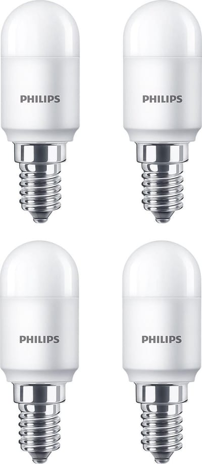 4 stuks | Philips LED Koelkastlamp 3.2W 250lm 2700K Ø2.5x7.1cm Niet-Dimbaar | E14 | Extra Warm Wit | 3.2 watt | 15.000 Branduren