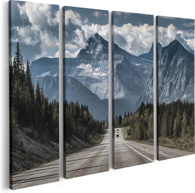Artaza Canvas Schilderij Vierluik Weg Voor De Grote Berg In Het Bos - 80x60 - Foto Op Canvas - Canvas Print