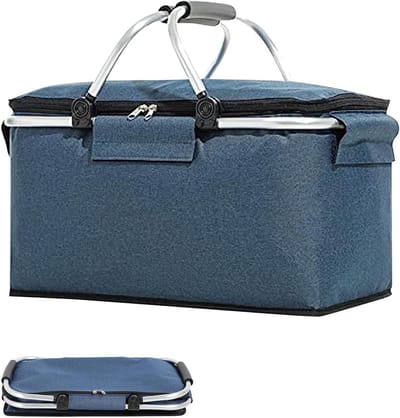 Picknickmand Koeltas - Isolatiemand Boodschappenmand - Buiten Eten - Voedselveilig Aluminium - 26 Liter - Marineblauw