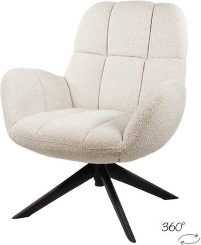 Fauteuil Elvis Draaibaar Monet Pearl 73x75x88 cm Luxe Relaxstoel - Moderne Stof - Draaifauteuil - 360° Draaibare Comfort Chair - Design Fauteuil met Metalen Onderstel