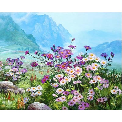 Diamond Painting Cross Needlework  Paarse madeliefje op grasland  Volledige handwerk Diamond Cross Stitch 20X30CM blue