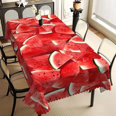1 ST Watermeloen Thema Rechthoekig Tafelkleed, Polyester Tafelhoes Met Waaiervormige Rand, Geschikt voor Eetkamer Woonkamer Thuis 90x140cm red