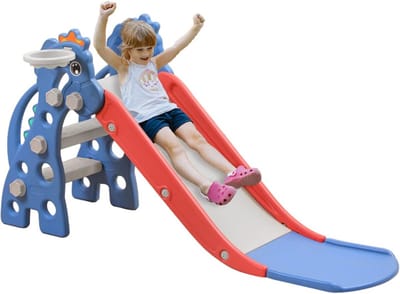 Binnenglijbaan voor Kinderen Indoor Glijbaan met Basketbalring Peuterglijbaan Opvouwbaar Stevig met Extra Lange Glijbaan voor Kinderen Buitenspeelgoed (135 x 53 x 67 cm)