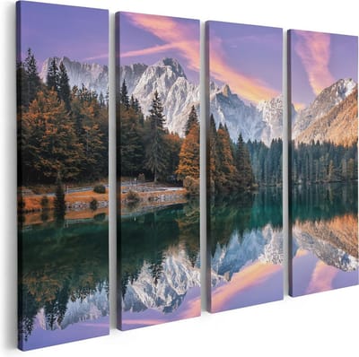 Artaza Canvas Schilderij Vierluik Meer Met Weerspiegeling Van De Bergen - 80x60 - Foto Op Canvas - Canvas Print