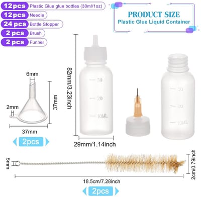 Dailygoods- Knutselflessen 12 Stuks - Multifunctionele Lijmapplicator - Lege Plastic Flessen - 30 ml - 24 Bits - Ideaal voor Nauwkeurig Werk - Lijmfles