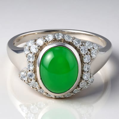 Cavill - Zilveren Ring - 925 Sterling Zilver - Keizerlijk Chrysopraas 1 1 ct & Witte Topazen 0 58 ct - Luxe Ovaal Cabochon 24x19 5 mm