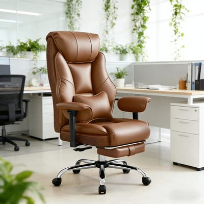 Wishdor bureaustoel B77 x T71 x H118-125,5 cm hoge rugleuning verstelbare armleuningen met voetsteun bruin