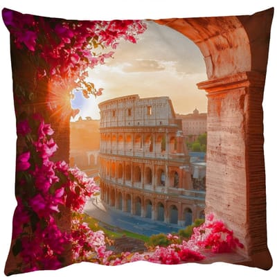 Sierkussens - Kussentjes Woonkamer - 50x50 cm - Colosseum - Rome - Roze Bloemen
