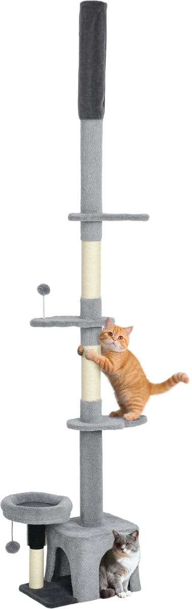 PawHut-Kattenkrabpaal-Spaanplaat, pluche-48x30x255cm-Grijs
