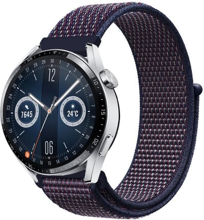 Strap-it Nylon smartwatch bandje - geschikt voor Huawei Watch GT / GT 2 / GT 3 / GT 3 Pro 46mm / GT 4 46mm / GT 5 (Pro) (46mm) / GT 4 46mm / GT 5 (Pro) (46mm) / GT 2 Pro / GT Runner / Watch 3 - Pro / Watch 4 (Pro) / Watch Ultimate - paars/blauw