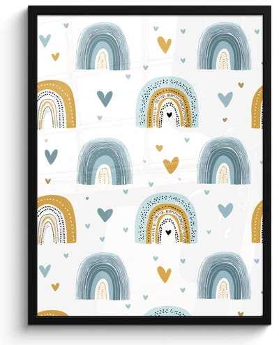 Poster in lijst - Fotolijst 60x80 cm - Posters - Patroon - Regenboog - Hartjes - Posterlijst zwart - Decoratie - Wanddecoratie woonkamer - Muurdecoratie slaapkamer