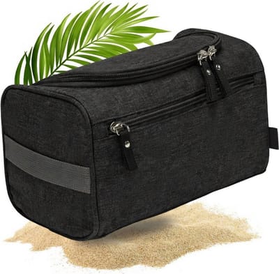 Famanu - Designer reistoilettas voor heren (zwart). Ophang toilettas met veel ruimte (4.5 liter). Met metalen ophanghaken. Cool, casual en handig in gebruik