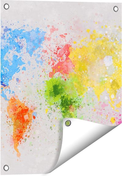 Gards Tuinposter Wereldkaart met Verfvlekken - Abstract - 40x50 cm - Tuindoek - Tuindecoratie - Wanddecoratie buiten - Tuinschilderij