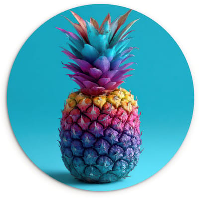 WallCircle® Wandcirkel 120x120 cm - Muurcirkel Ananas - Regenboog - Blauw - Popart - Muurdecoratie woonkamer - Wanddecoratie slaapkamer - Kamer decoratie accessoires - Ronde schilderijen XXL