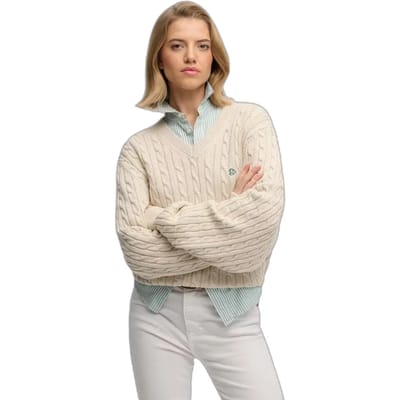 Oversized V-hals kabeltrui voor dames Superdry
