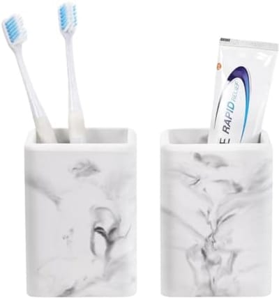 PromoHome Tandenborstelhouder Set van 2 - Snel Drogend Badkamer Organizer met Marmer Design