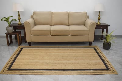 Jute Vloerkleed - Natuurlijk Kleed - Woonkamer Decoratie - Handgeweven Design - 60x120 cm - Beige Zwart
