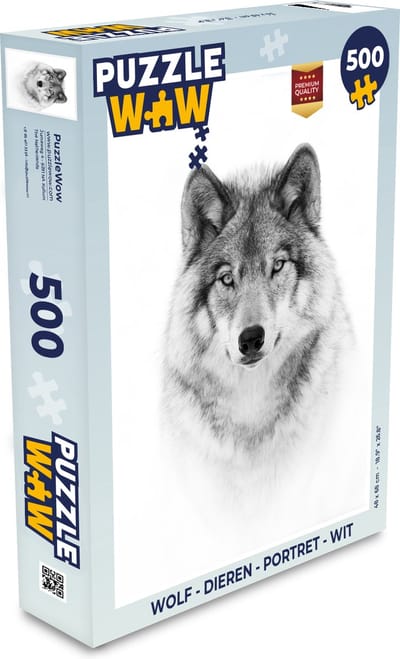 Puzzel Wolf - Dieren - Portret - Wit - Legpuzzel - Puzzel 500 stukjes