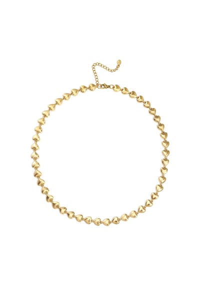 Goudkleurige ketting dames met hartjes schakel - Stainless steel - Waterproof - 40 cm - Valentijnsdag cadeau