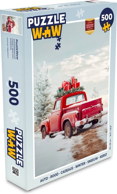 Puzzel Auto - Rood - Cadeaus - Winter - Sneeuw - Kerst - Legpuzzel - Puzzel 500 stukjes - Kerstpuzzel - Kerstpuzzels - Kerst - Cadeau - Kerstcadeau voor mannen, vrouwen en kinderen