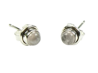 Zilveren knop oorbellen Rozenkwarts 925 zilver