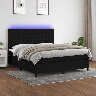 vidaXL - Boxspring - met - matras - en - LED - stof - zwart - 180x200 - cm